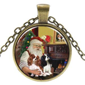 New glass cabochon Christmas necklace with santa and dogs